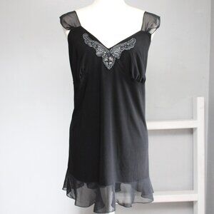 Fashion Bug VTG Y2K Black Beaded Neckline Flowy Tank Top Blouse Size XL